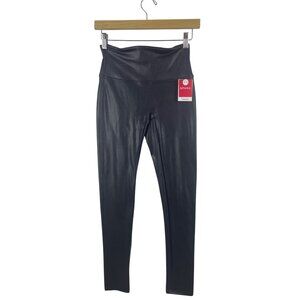 Spanx Women's Medium Petite MP Faux Leather Shapewear Leggings Black NWT New
